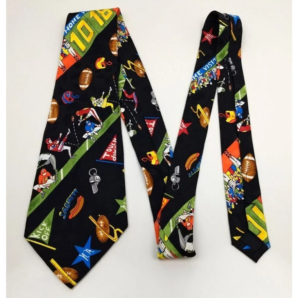 Nicole Miller FRIDAY NIGHT FOOTBALL Neck Tie‎ 100% Silk Vintage 1992 Hand Sewn